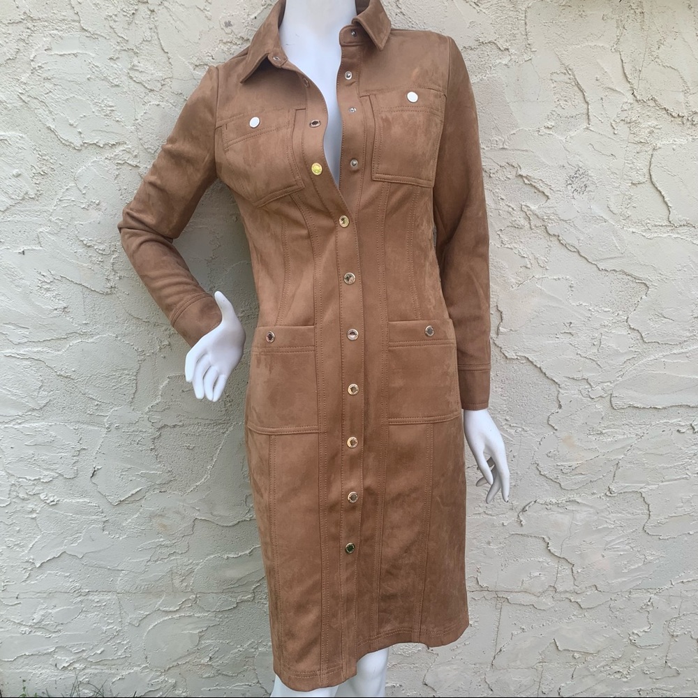 WHBM Tan Suede Shirt Jacket Dress NWT Sz 2